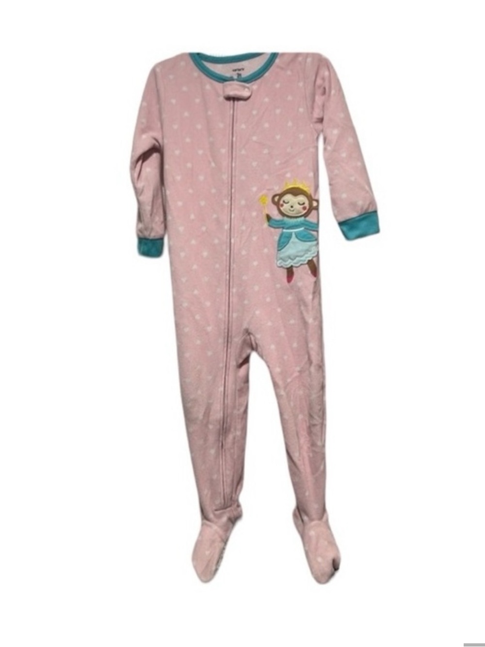 Carter's Pink Footed Sleep Sack with Teal Trim and Monkey Applique